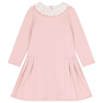 Girls Pink Embroidered Collar Dress