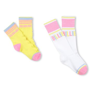 Girls White & Yellow Logo Socks ( 2-Pack )