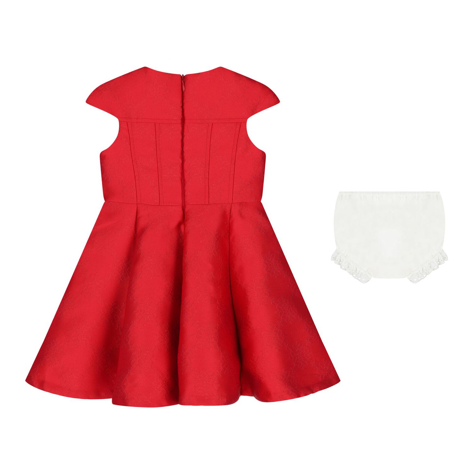 Baby Girls Red Satin Jacquard Logo Dress Set, 1, hi-res