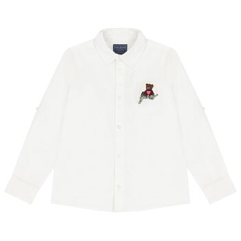 Boys White Teddy Bear Logo Shirt