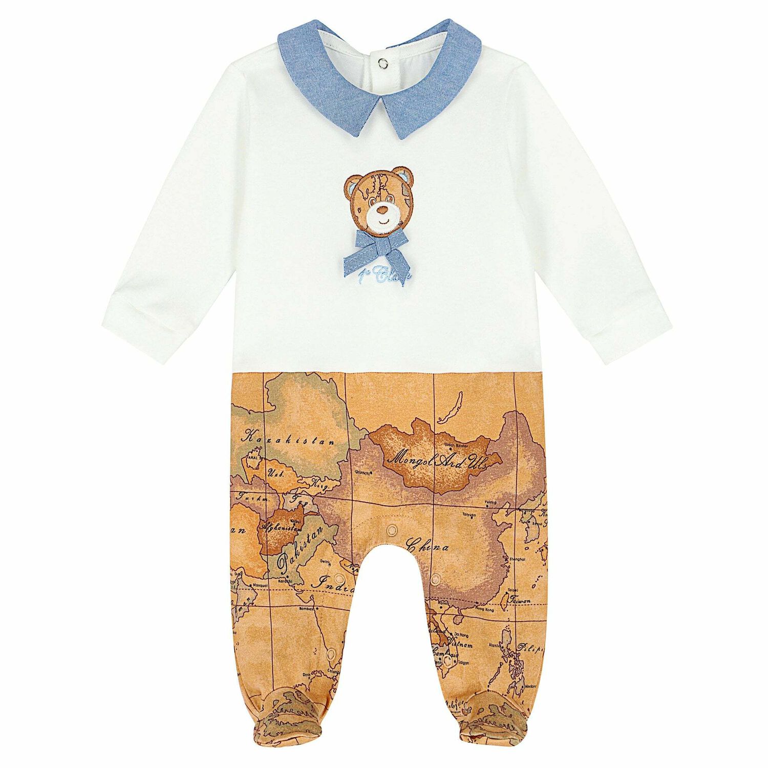 Baby Boys White & Beige Geo Map Babygrow, 1, hi-res
