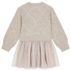 Girls Beige Tulle Dress Set, 1, hi-res