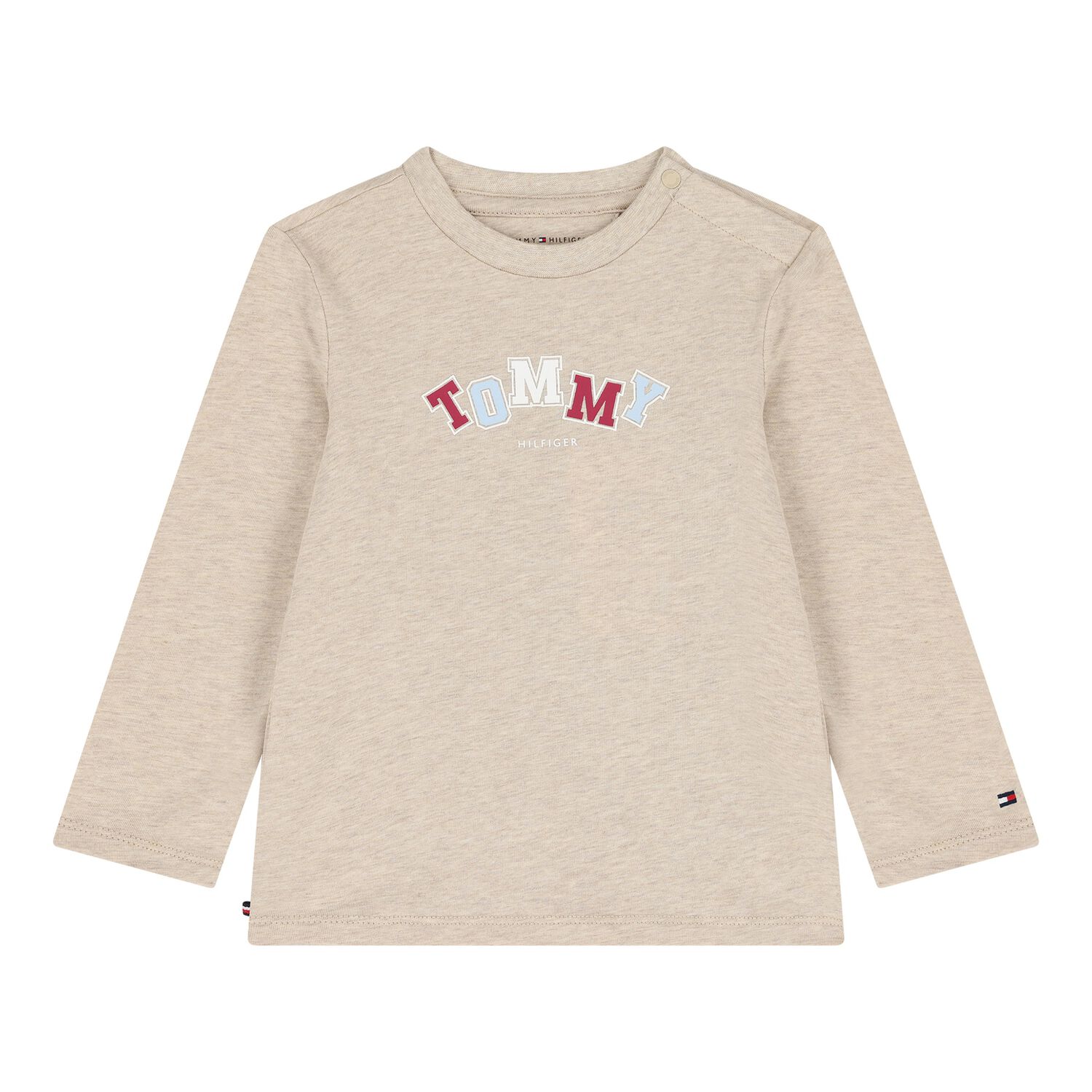 Baby Boys Beige Logo Long Sleeve Top, 1, hi-res