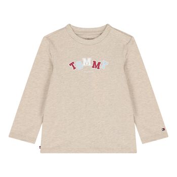 Baby Boys Beige Logo Long Sleeve Top