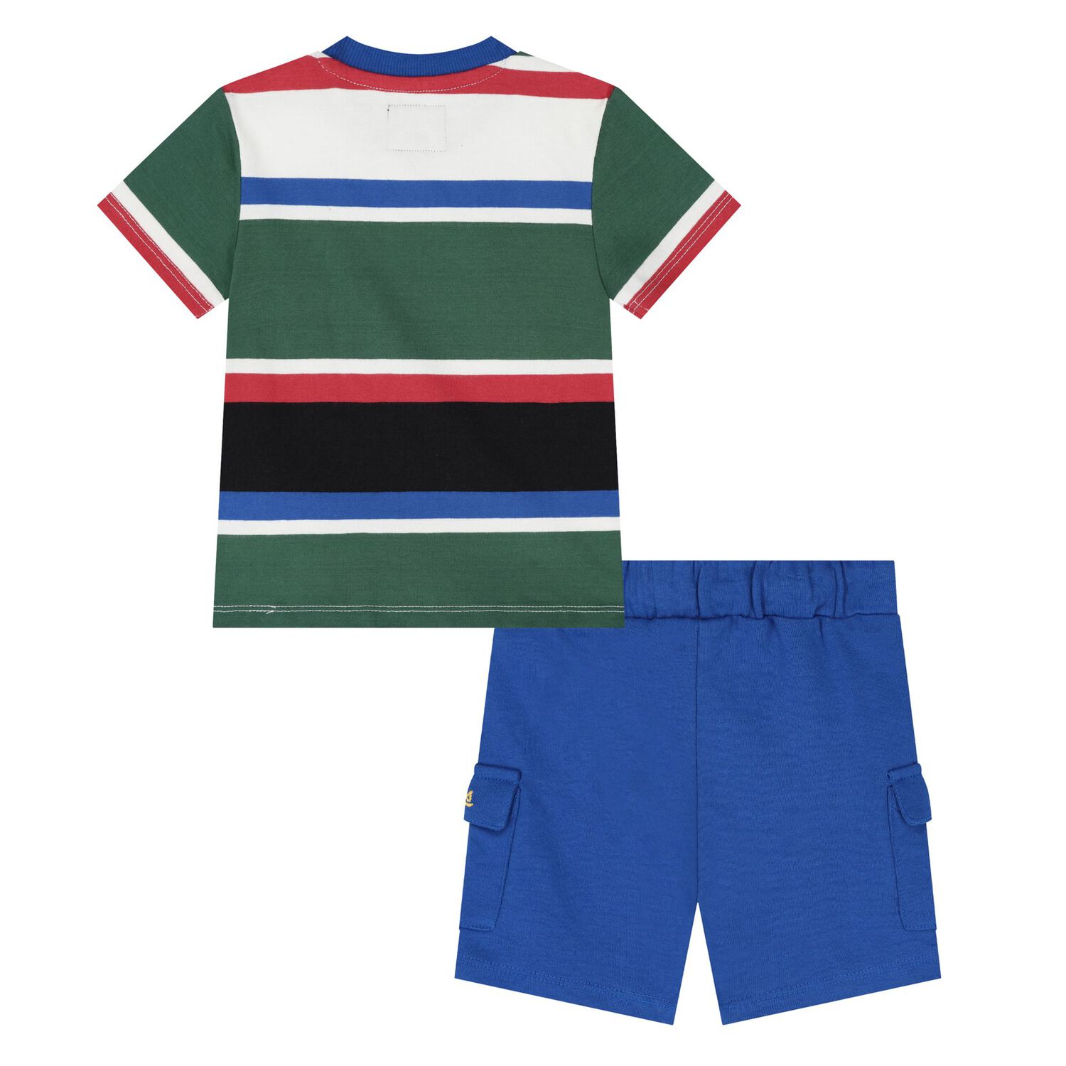 Younger Boys Blue Logo Striped Shorts Set, 1, hi-res