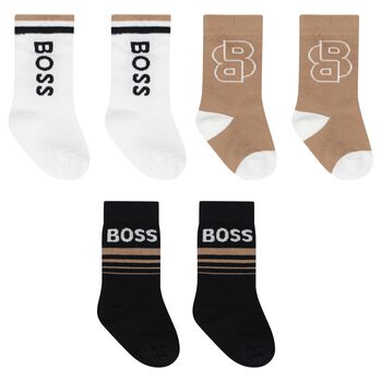 Younger Boys White, Beige & Black Socks ( 3-Pack )
