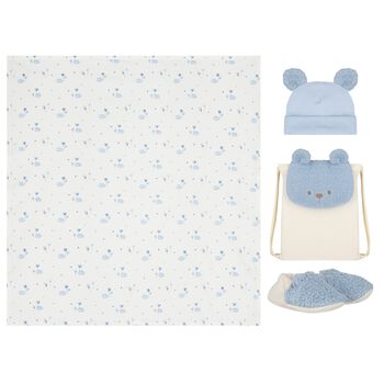 Baby Boys Blue & White Teddy Bear Gift Set