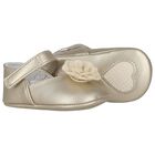 Baby Girls Gold Flower Pre Walker Shoes, 1, hi-res
