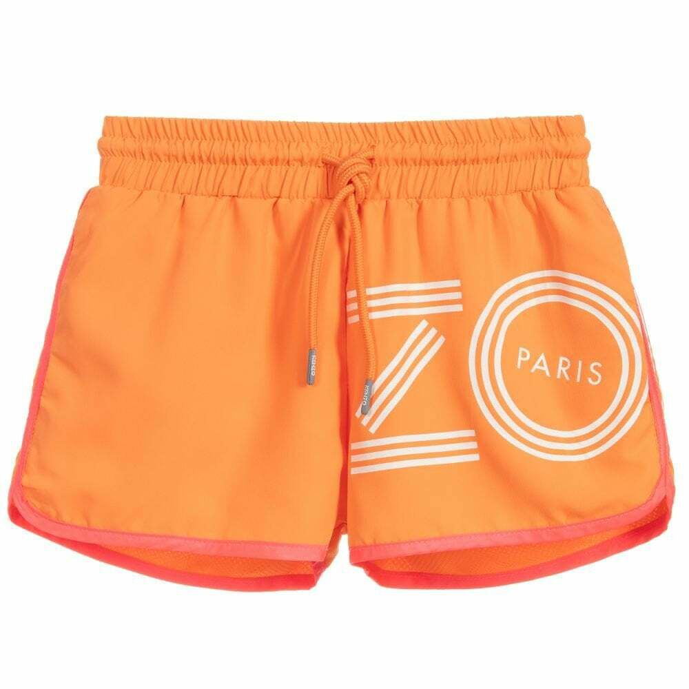 KENZO KIDS Girls Orange Neon Pink Logo Shorts Junior Couture UK
