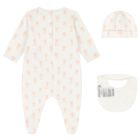 Baby Girls Ivory & Pink Teddy Bear Logo Babygrow Set, 1, hi-res