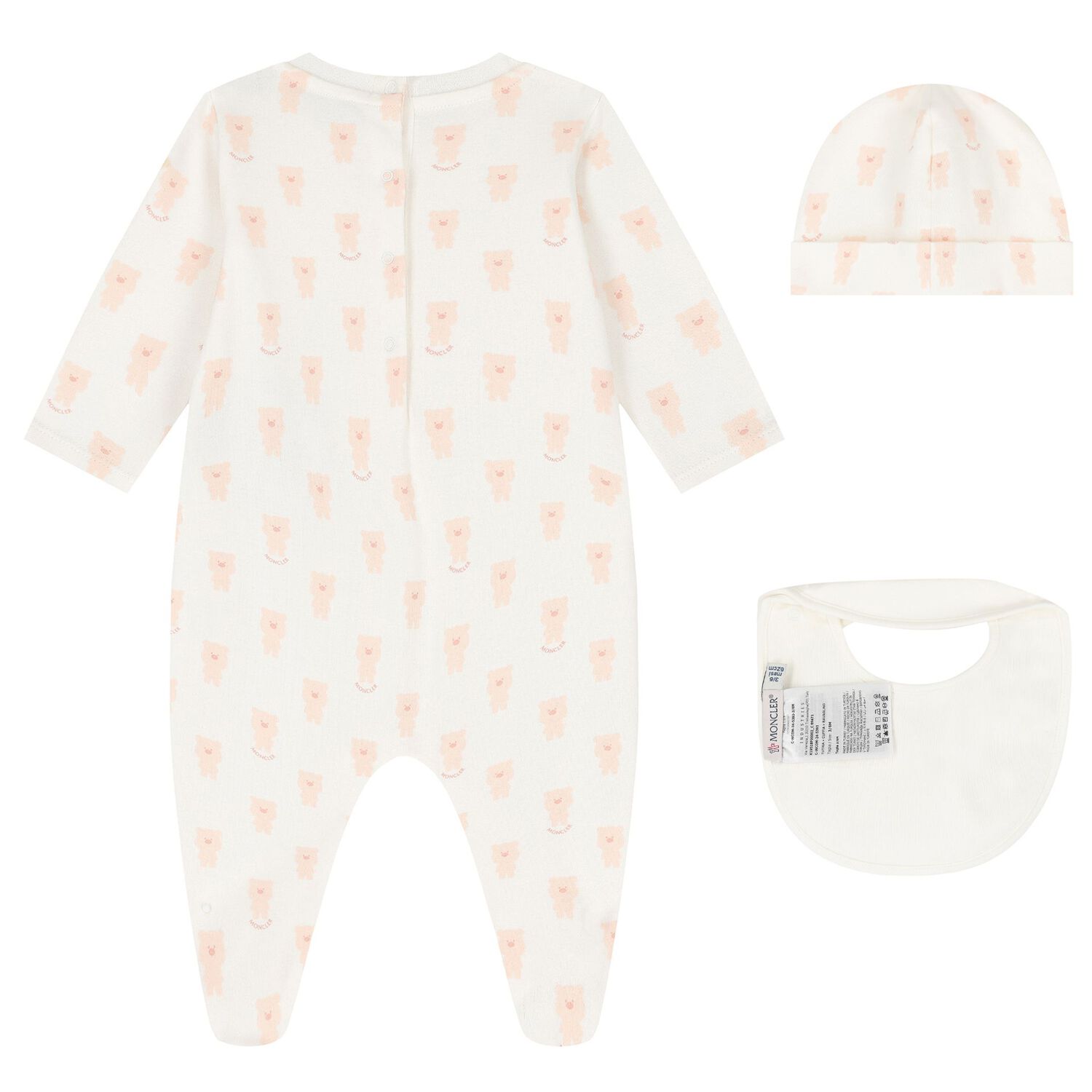 Baby Girls Ivory & Pink Teddy Bear Logo Babygrow Set, 1, hi-res