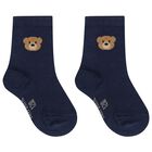 Younger Boys Navy Blue & Ivory Socks ( 3-Pack ), 1, hi-res