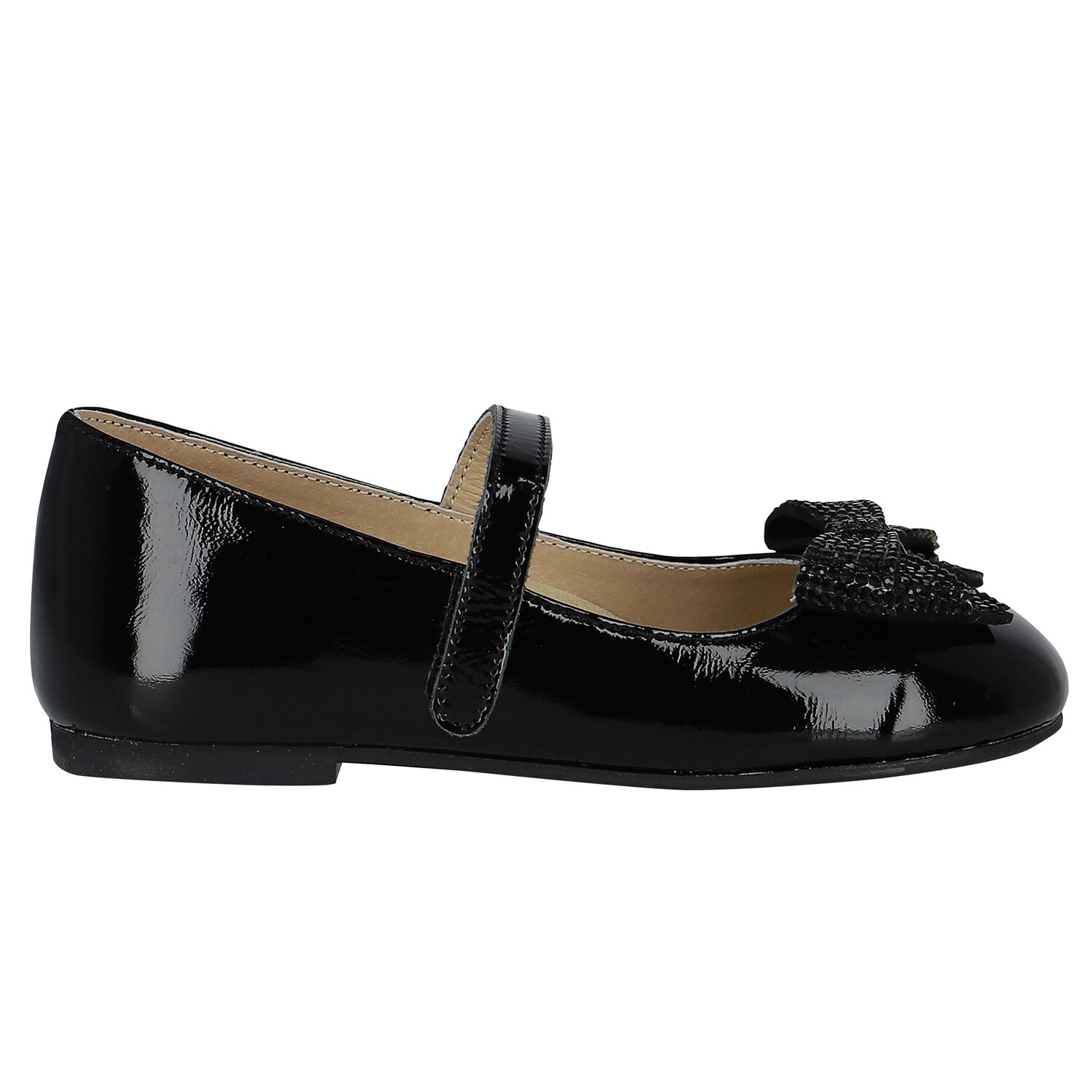Girls Black Embellished Bow Shoes, 1, hi-res