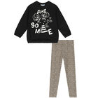 Girls Black & Beige Leggings Set, 1, hi-res