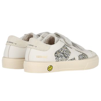 Girls Silver & Ivory Embellished Velcro Trainers