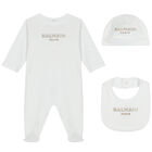 White Logo Babygrow Set, 1, hi-res
