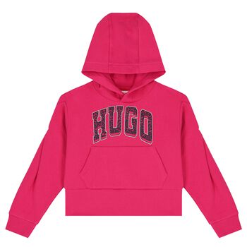 Girls Pink Logo Hooded Top