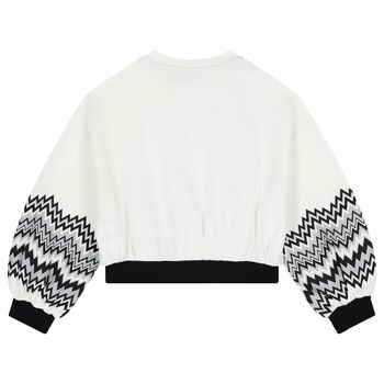Girls White & Black Zigzag Sweatshirt
