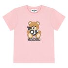 Younger Girls Pink Teddy Bear Logo T-Shirt, 4, hi-res