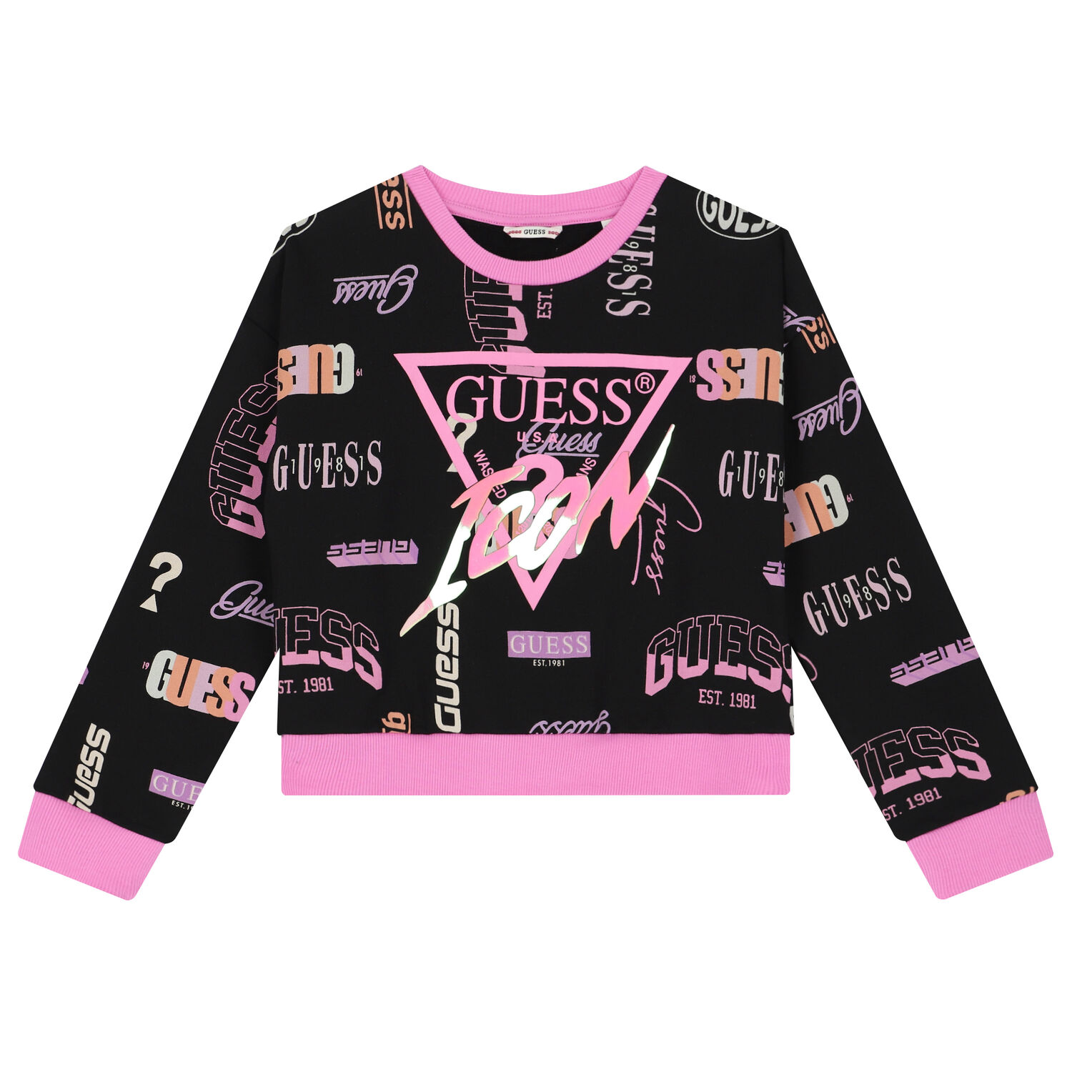 Girls Black Logo Sweatshirt, 1, hi-res