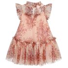 Girls Pink Floral Tulle Dress, 1, hi-res