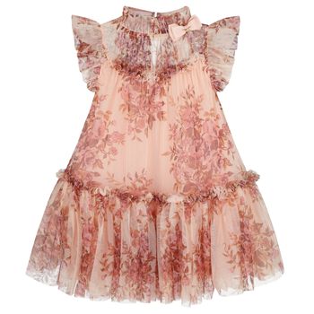 Girls Pink Floral Tulle Dress