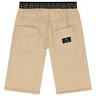 Boys Beige Logo Shorts, 1, hi-res