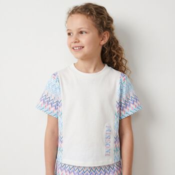 Girls White & Blue Logo Zig Zag T-Shirt
