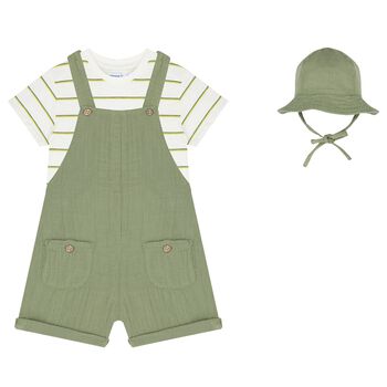 Younger Boys Green Dungaree & Hat Set (3 Piece)