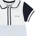 Baby Boys White & Blue Logo Romper, 1, hi-res