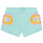 Girls Green Fish Shorts, 1, hi-res