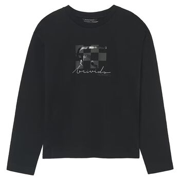 Boys Black Logo Long Sleeve Top