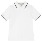 Boys White Logo Polo Shirt, 1, hi-res