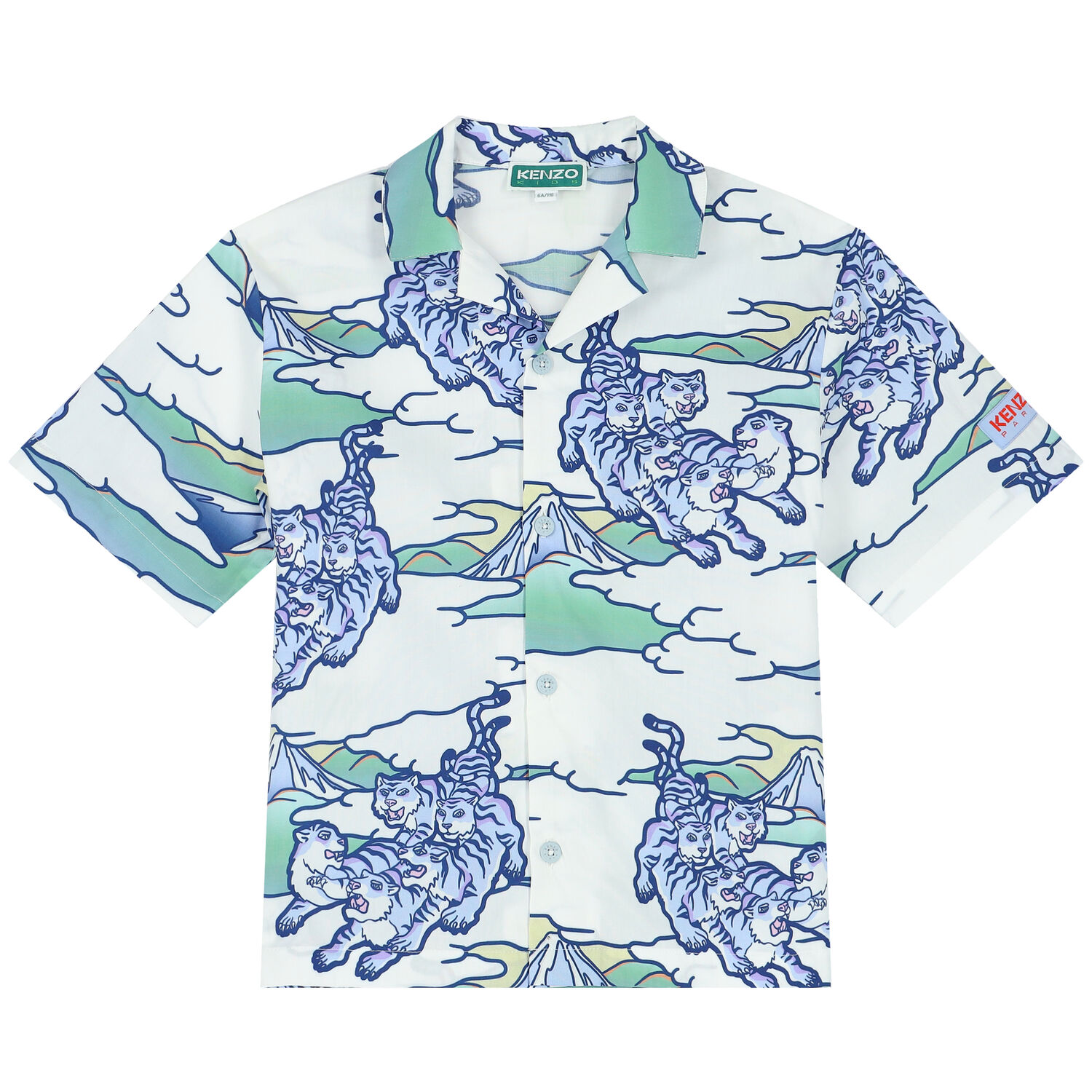 Boys White & Blue Tiger Poplin Shirt, 1, hi-res