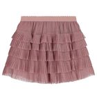 Girls Pink Tulle Pleated Skirt, 2, hi-res