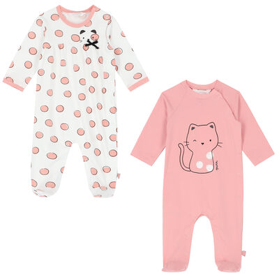 Baby Girls Pink & White Babygrow ( 2-Pack )