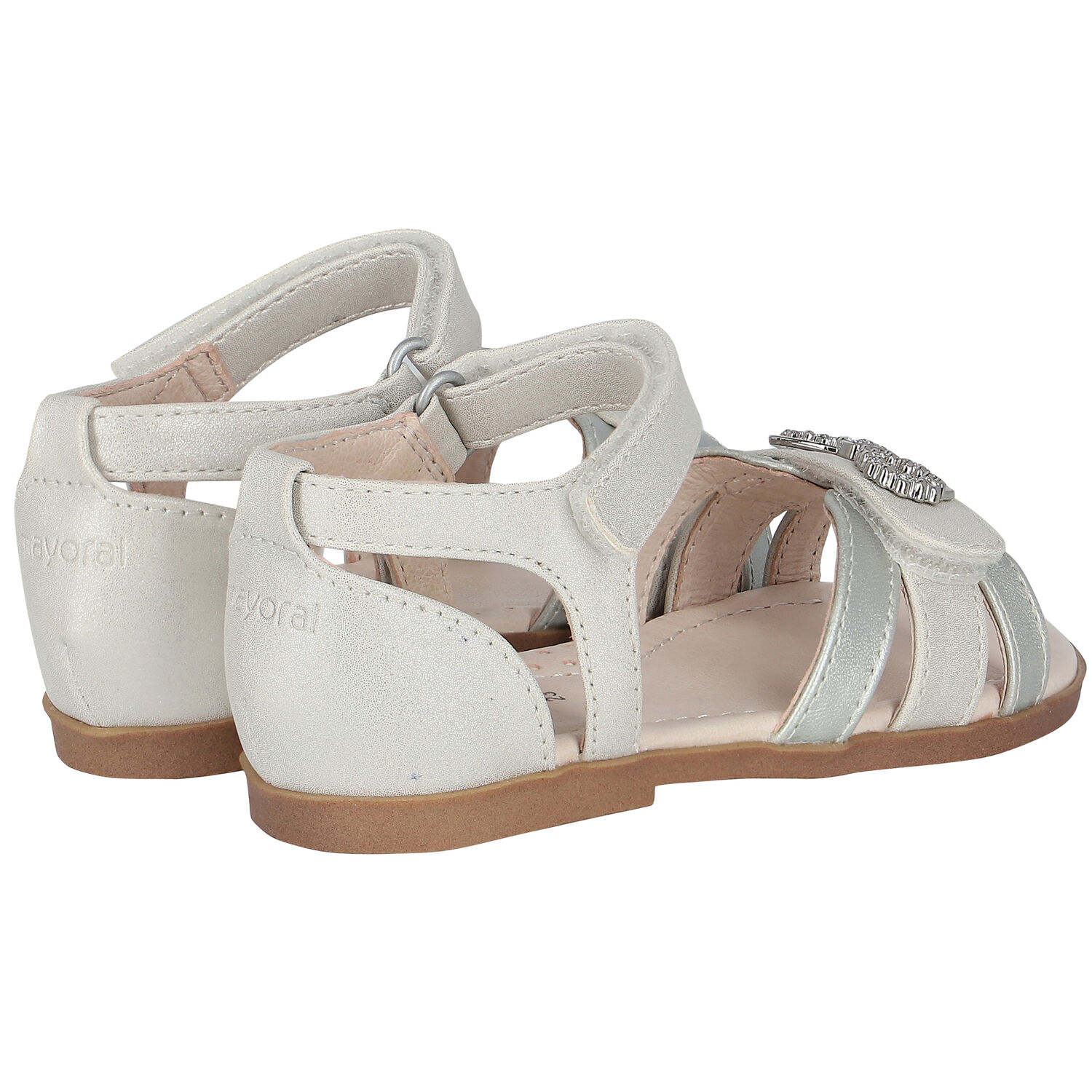 Younger Girls Silver Diamante Bow Sandals, 1, hi-res image number null