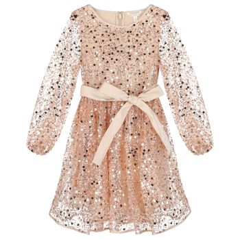 Girls Gold Sequin & Tulle Dress
