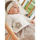 Baby Girls Ivory & Beige Knit & Tulle Flower Dress, 1, hi-res