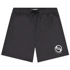Boys Black Logo Swim Shorts, 1, hi-res