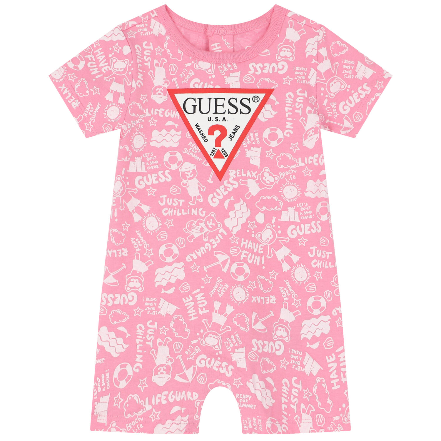 Baby Girls Pink Logo Romper, 2, hi-res