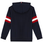 Boys Navy Blue Logo Hooded Top, 1, hi-res