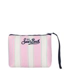 Girls Ivory & Pink Striped Aline Logo Pouch ( 15cm ), 1, hi-res