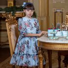 Girls Blue Floral Chiffon Dress, 1, hi-res