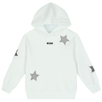 Girls White Logo Hooded Top