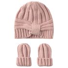 Baby Girls Pink Knitted Hat & Mittens Set, 2, hi-res