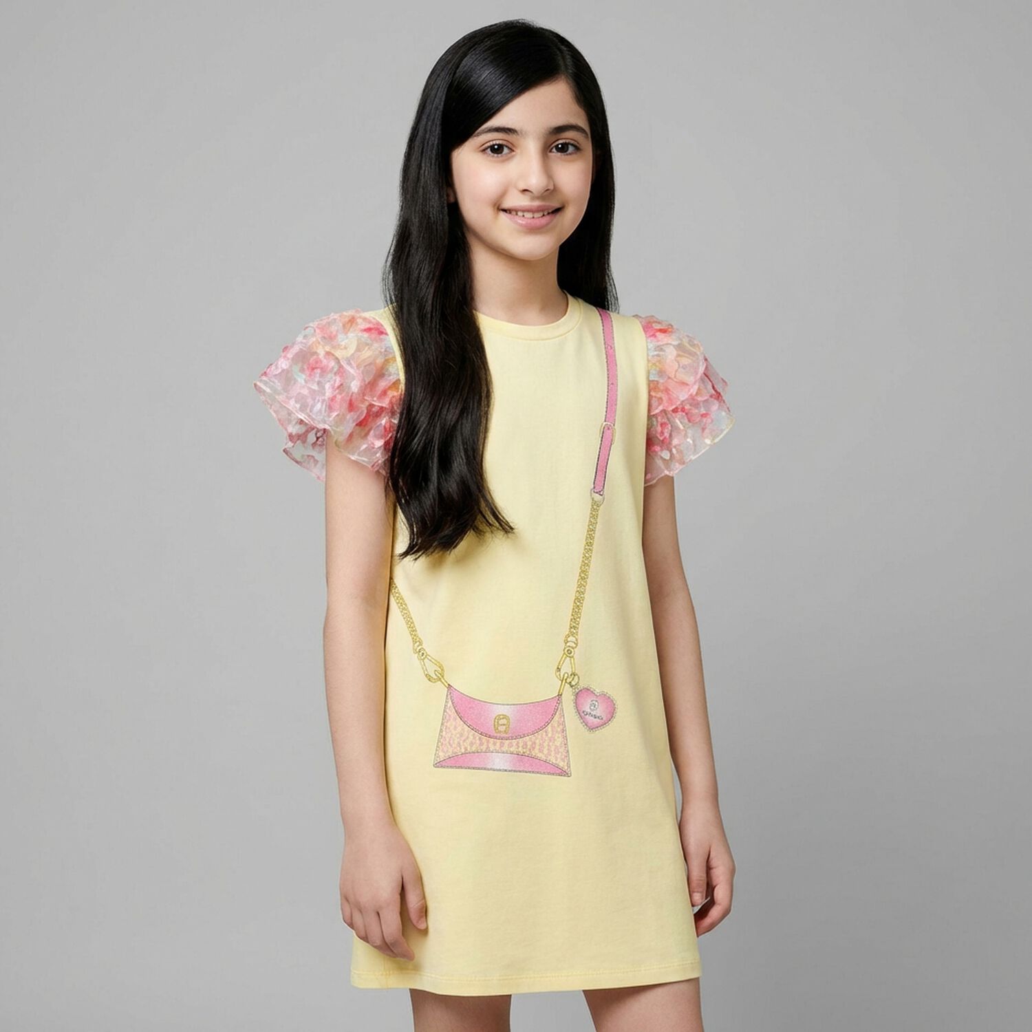Girls Yellow Bag Logo Dress, 1, hi-res