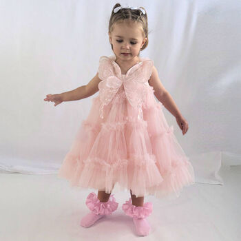 Girls Pink Butterfly Tulle Dress