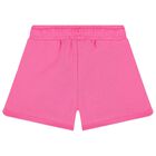Girls Pink Teddy Bear Logo Shorts, 2, hi-res