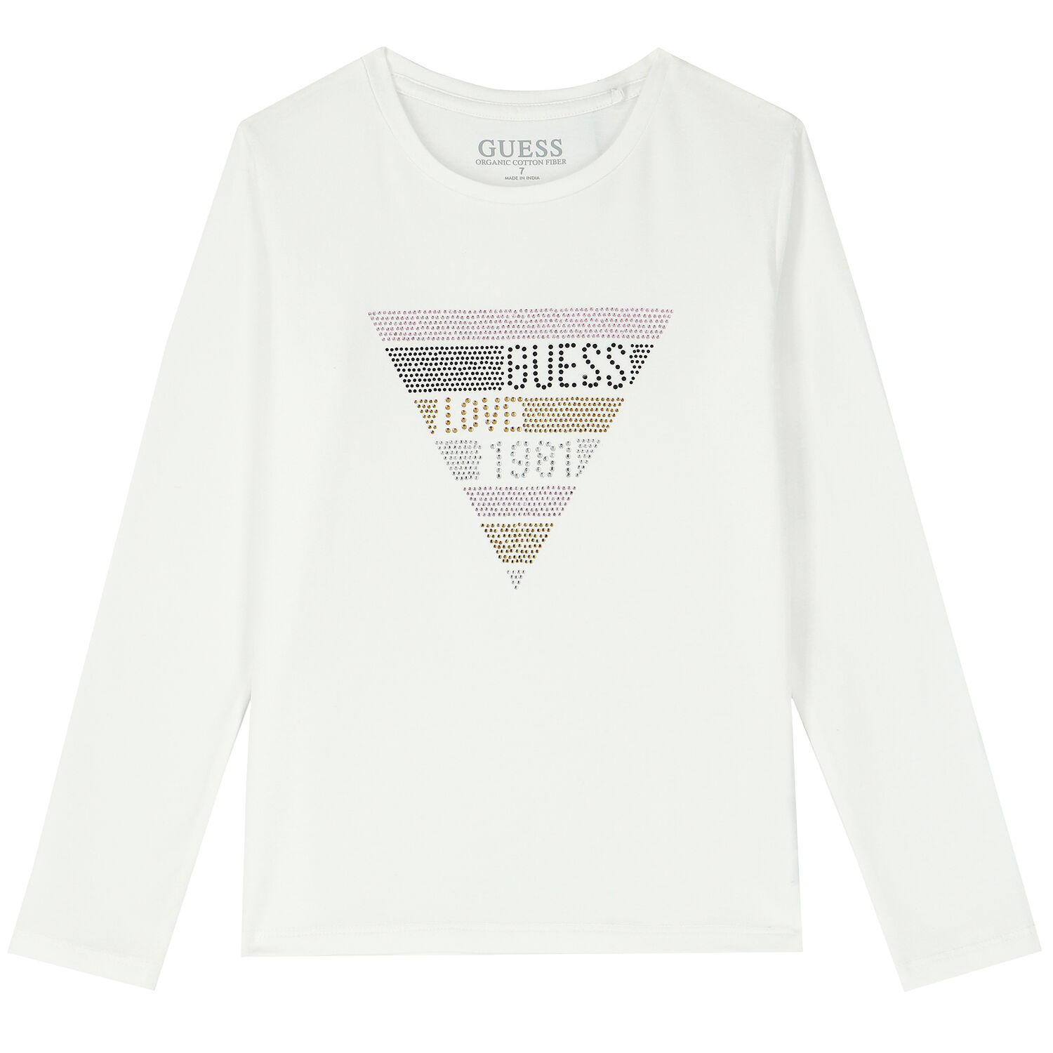 Girls White Embellished Logo Long Sleeve Top, 1, hi-res